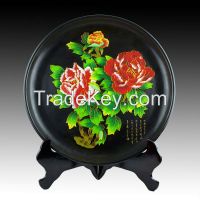 Gold Wire Black Pottery ceramic porcelain plate Peony for home decor