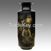 2.Figure SketchBlack Pottery ceramic porcelain vase  Confucius