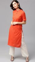 Flex Cotton Orange Colour Kurta with Offwhite Palazzo in Jaipur Style