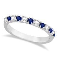 Diamond and Blue Sapphire Ring Anniversary Band 14k White Gold 0.32ct