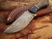 Custome made damascus steel skiner knife with leather sheath by R.T. Industry