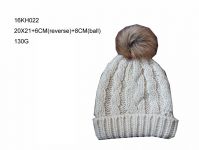 2016 New Fashion 100%acrylic Cables Jacquard Knitted Hat With Folded And Fake Fur Ball