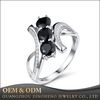 New Design Ladies Black Diamond Spinel 18k Gemstore Three -stone Finger Ring 925 Sterling Silver Jewelry For Women Bijoux