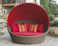 Resin Wicker Rattan Round Sun Loungers with Canopy - Patio Sunbed with Canopy Outdoor Furnitur