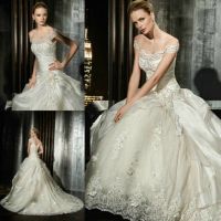 High Quality Beautiful Lace Luxurious 2016 Off-shoulder Wedding Dress With Bridal Veil