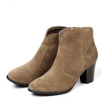 women suede booties zipper side footwear with middle heel ankle boots shoes