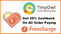 TinyOwl Coupons - Get 25% Cashback on All order Paying Through Freecharge