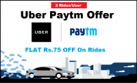 Uber coupons Paytm Offer - FLAT Rs.75 OFF On Rides (2 Rides/User)