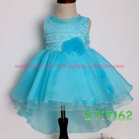 Fashionable Turquoise Organza Ruffle Flower Girl Dress for Wedding Party 2017