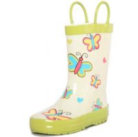 Kids Butterfly Rain Boots, White And Green And Cheap Rain Shoes And Comfortable And Safty Rain Boots