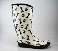 New Fashion printing bone and dog's paw chic rubber boots for ladies