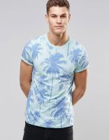 TUSK- Muscle T-Shirt With Palm Print And Roll Sleeves