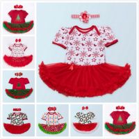 New Baby Christmas Rompers Tutu Dress + Hair Band Newborn Babies Xmas Dot Bodysuits Tutu Dress Infants Toddlers Rompers TUTU Dress For 0-2T