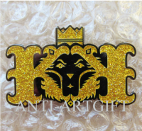 Customized Imitation hard enamal Lion Pin Badge Gold Glitter High Quality