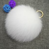 cheap 8cm rabbit fox fur plush custom cute faux fur ball shape pom pom keychain fluffy puff custom key holder maker