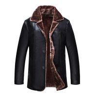 winter coat plus stand collar brushed fur leather jackets for men