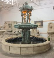 ANTIQUE BRONZE FOUNTAIN WITH LIONHEAD SPOUTS C.1870