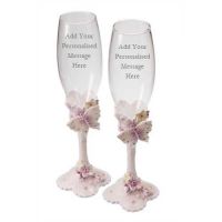 Engraved Champagne Flutes with Butterflies in Box