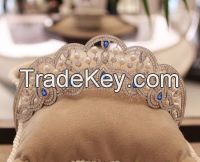 21.42ct NATURAL DIAMOND SAPPHIRE 14K WHITE GOLD WEDDING ANNIVERSARY TIARA