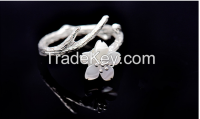 Sterling silver ring blossoms female natural flower opening ring