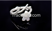 Sterling Silver Ring Blossoms Female Natural Flower Opening Ring