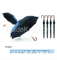 Wooden Handle Black Straight Umbrella