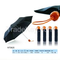 3 Fold Wooden Handle Black Umbrella