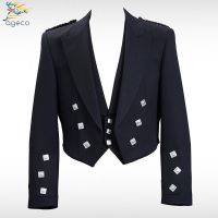 Scootish Kilts Prince Charlie Black Jacket With Waistcoat/Vest 