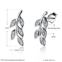 Fashion Nail Type Zircon Stone Leaf Style Women's 925 Sterling Silver Earring