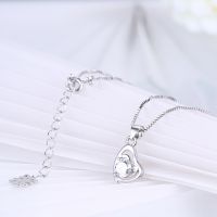 Link Chain S925 Sterling Silver Zircon Stone Heart Pendant Women's Jewellery Charm Necklace