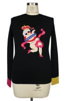 Women's Scoop intarsia crewneck sweater 100% cashmere hand knitted
