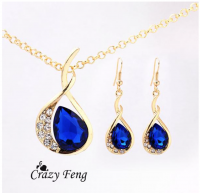 Women's Yellow Gold Plated Austrian Crystal Jewelry Sets Chain Necklace+Earrings