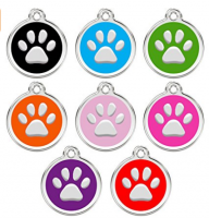 CNATTAGS Stainless Steel with Enamel Pet ID Tags Designers Round Paw