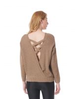 Open Back V Neck Criss Cross Women's Pullover Sweaters Long Sleeve Casual Loose Knitted Tops For Women