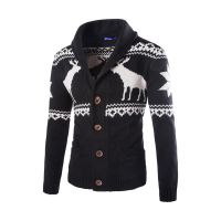 Men's70% Acrylic 30% Wool Knitted Jacquard Cardigan