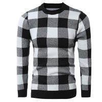 Men's 70% Acrylic 30% Wool Knitted Check Jacquard Pattern Pullover