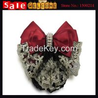 Pearl Satin Barrette Lady Hair Clip Cover Bow Bun Snood Hair Jewely