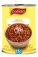 Canned lentils in tomato sauce