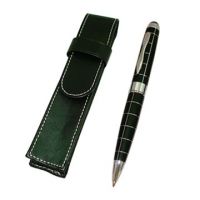 Ball pen with leather pen pouch set