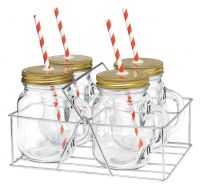 4sets drinkware Mason Jar with handle 15oz 16oz with straw&amp;rack