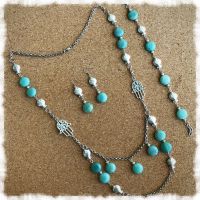 Jade Color Stone Necklace Earrings and Bracelet Set