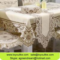 Handmade Cutwork Embroidered Polyester Dining Tablecloths Chair Cover Set