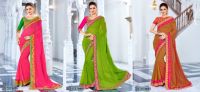 Glitzy Peach Coloured Georgette Saree - Leemboodi