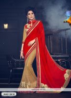 Red and gold Coloured fancy fabrics designer saree