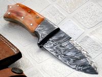 Custom Handmade Damascus Steel Knife - Colored Bone Handle
