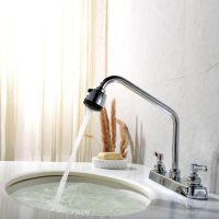 Double Workboard Kitchen Sink Faucet Deck-mounted Type Double Water Inlet Swing Nozzle Brass Color Chrome