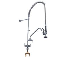 Top Brass  Deck Mounted Double Handle Commercial Kitchen Faucet With Pull Down Pre-rinse Spray And Add On Faucet