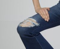 Stylish Flare Hem Double Tone Ripped Blue Women Jeans