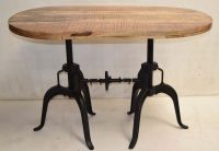 Double Crank Base Dining Table Oval Mango Wood TOp