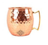 Copper Round Hammered Mug with Brass handle